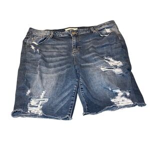 Distressed Denim Bermuda Shorts Womens Size 22 Blue Ripped Frayed Hem